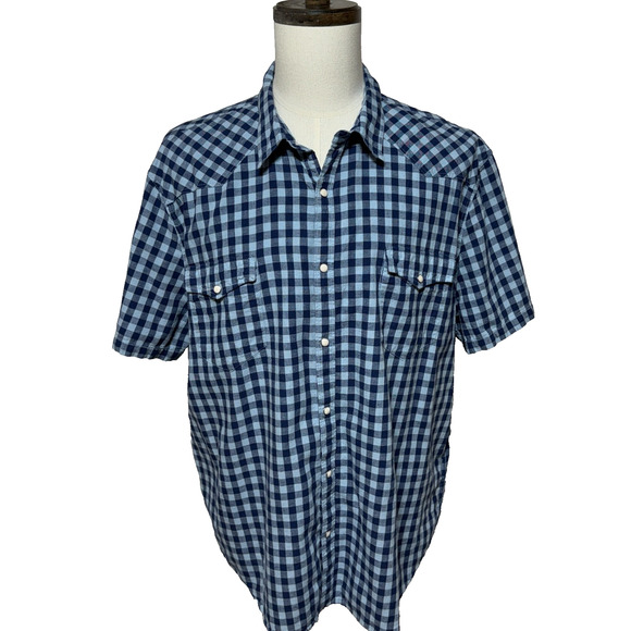 Lucky Brand Shirt Mens XXL Blue Linen Blend Plaid Pearl Snap Western Classic Fit - Picture 4 of 9